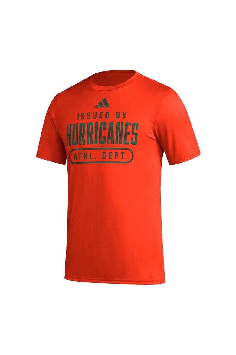 Men's adidas Orange Miami Hurricanes AEROREADY Pregame T-Shirt, Alternate, color, Orange