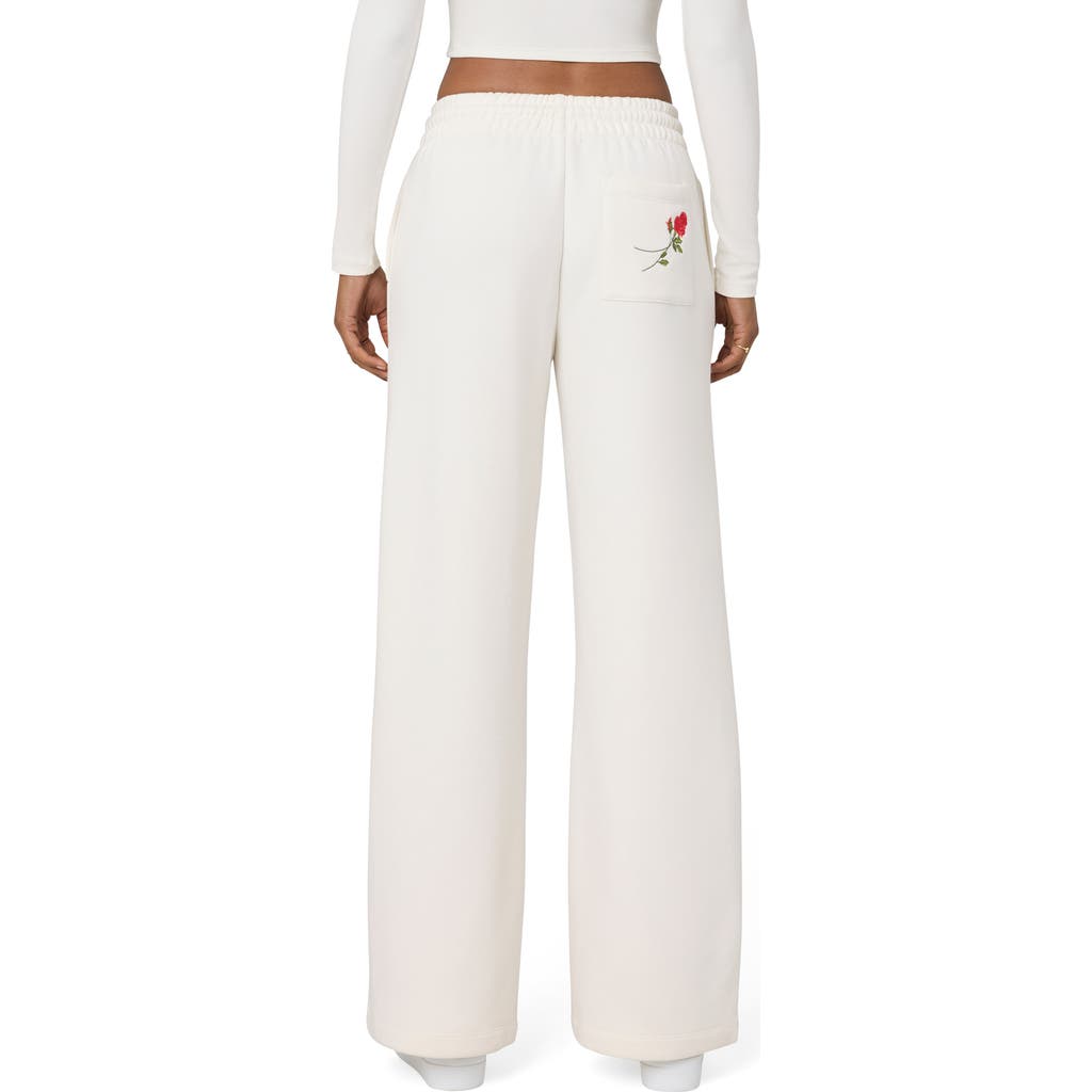 Florence By Mills Cozy Crush Forever Embroidered Wide Leg Sweatpants In Jet Str Rose