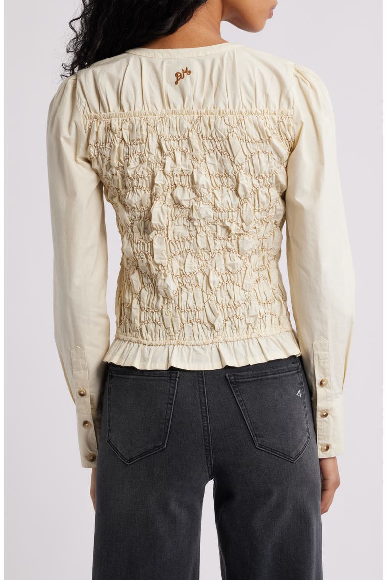 Elliana Smocked Organic Cotton Cardigan, Alternate, color, BUTTER