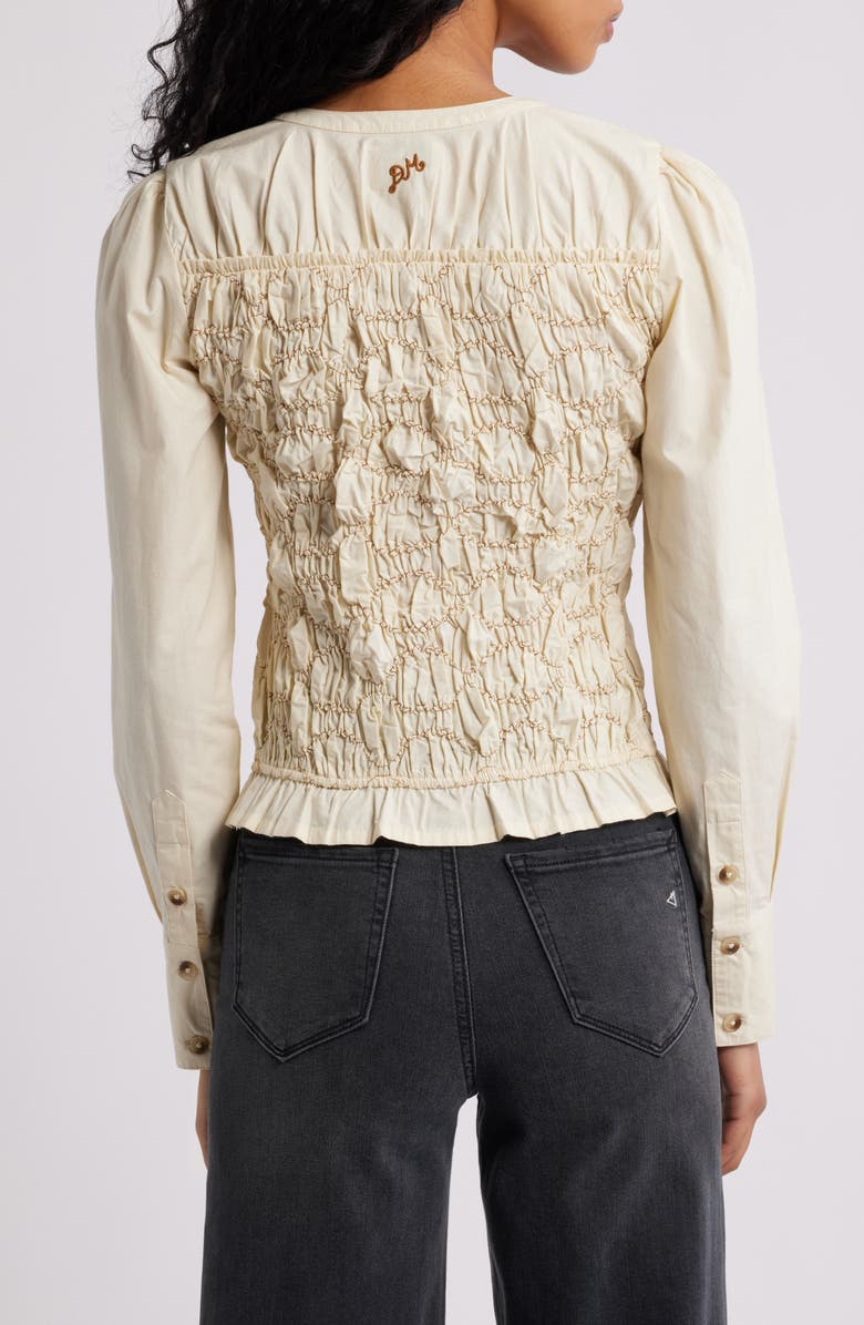 Damson Madder Elliana Smocked Organic Cotton Cardigan, Alternate, color, Butter