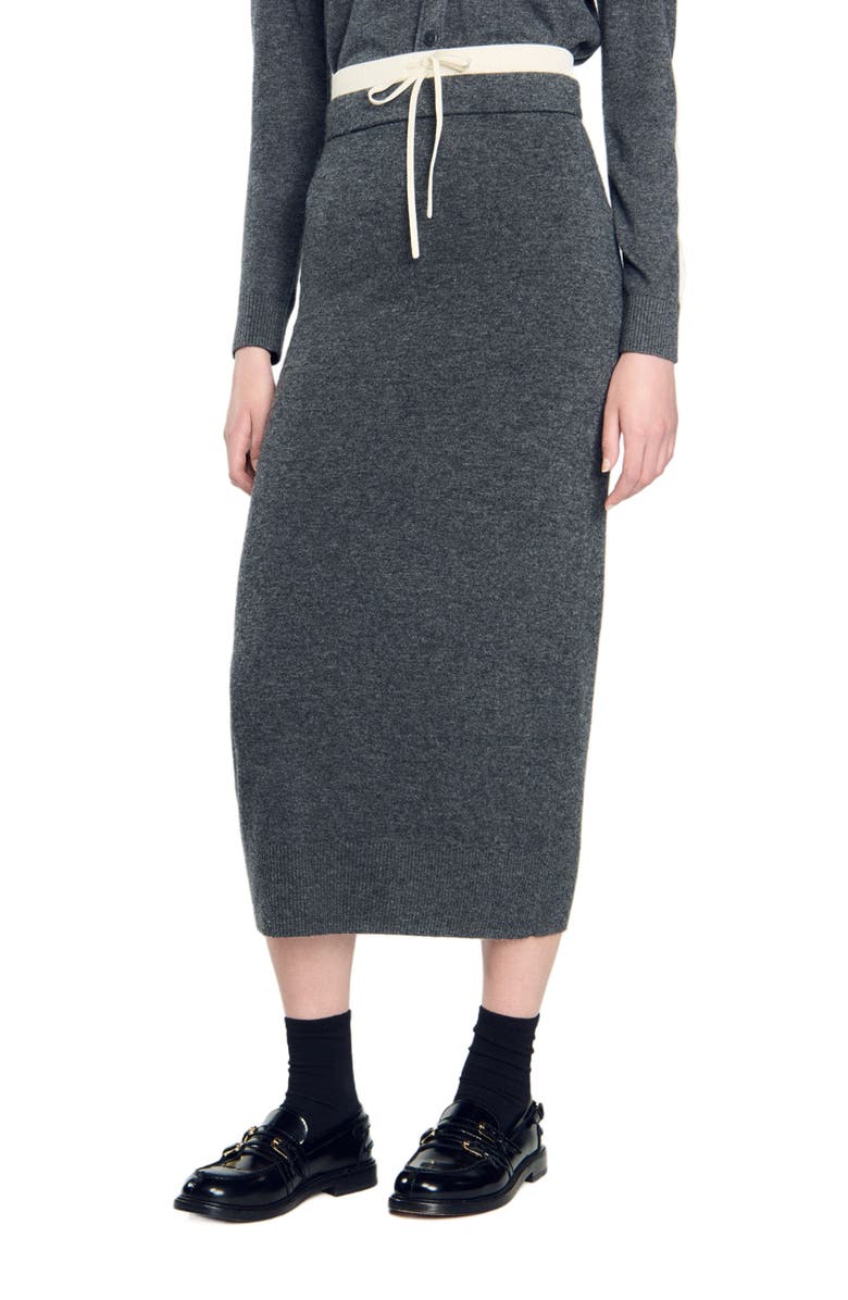 SANDRO Long double waistband skirt, Main, color, 