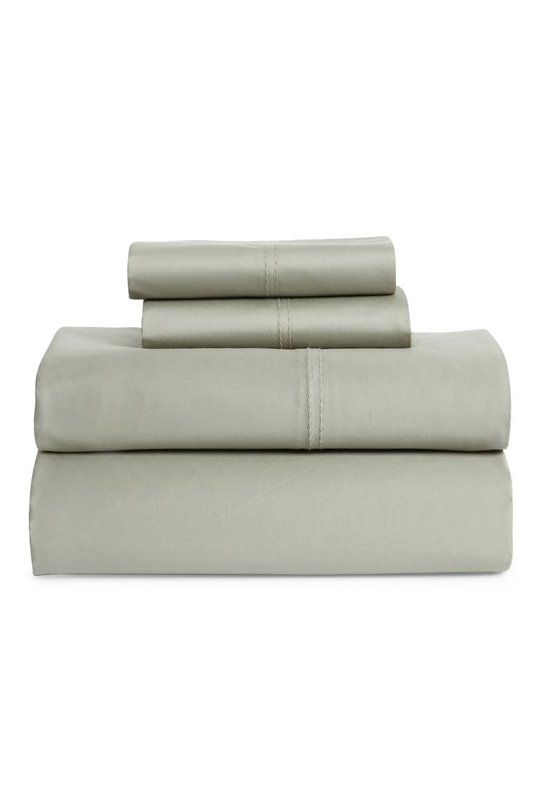 400 Thread Count Organic Cotton Sateen Sheet Set, Main, color, GREEN HALO