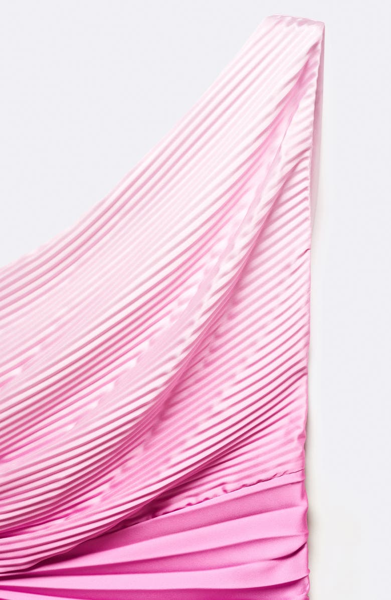 MANGO Ombré One-Shoulder Side Cutout Pleated Dress, Alternate, color,
