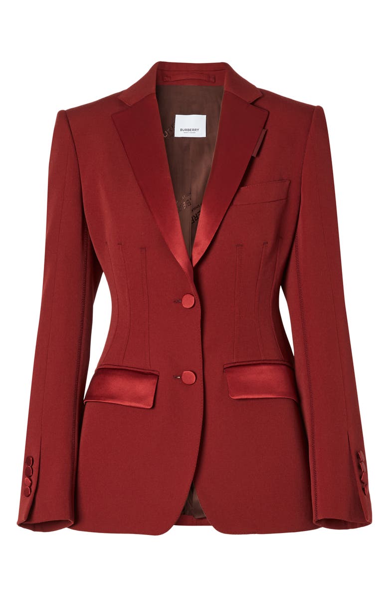 Burberry Otelia Satin Trim Wool Tuxedo Jacket, Alternate, color,