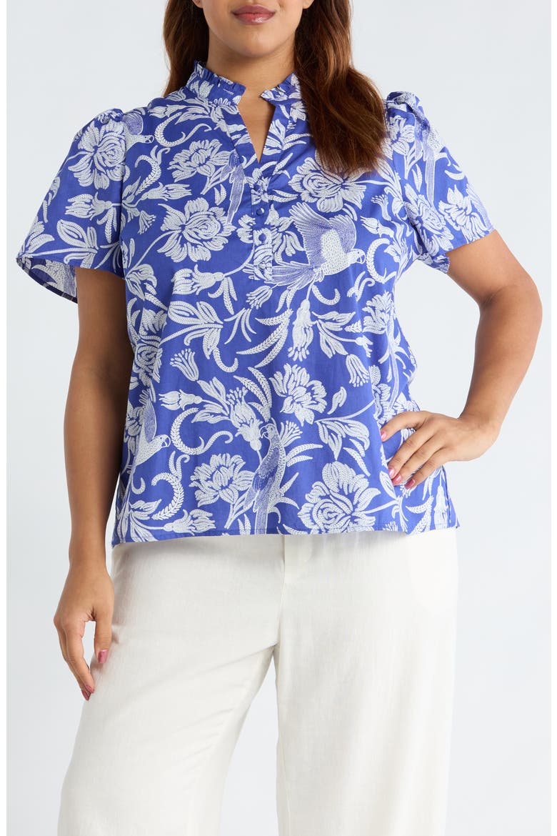 Mixed Print Cotton Top, Main, color, NAVY-WHITE