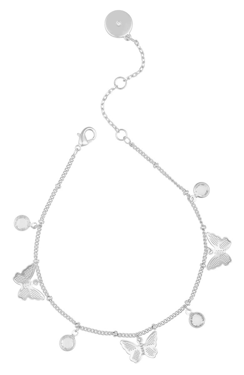 Vince Camuto Crystal & Butterfly Charm Anklet, Alternate, color, 
