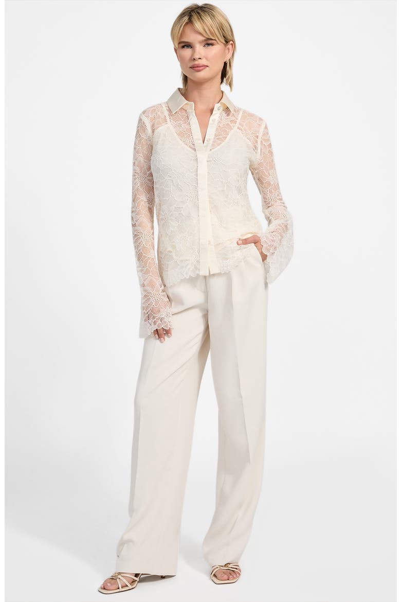Antoinette Bell Sleeve Lace Button-Up Shirt, Alternate, color, CREAM WHITE