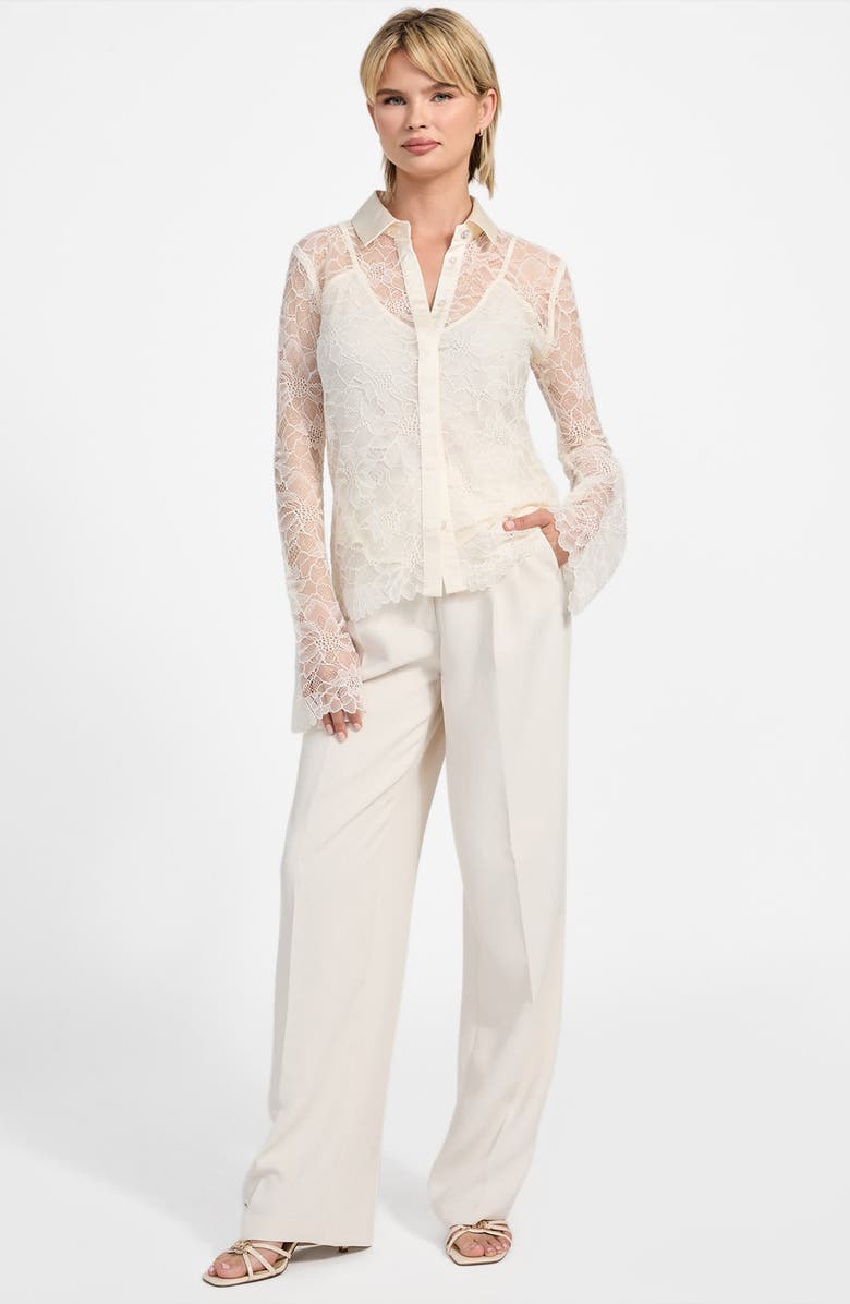 GUESS Antoinette Bell Sleeve Lace Button-Up Shirt, Alternate, color, Cream White