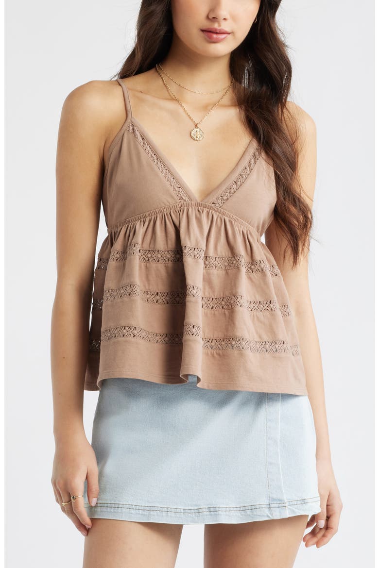 Inset Lace Babydoll Cami, Main, color, BROWN FRESCO