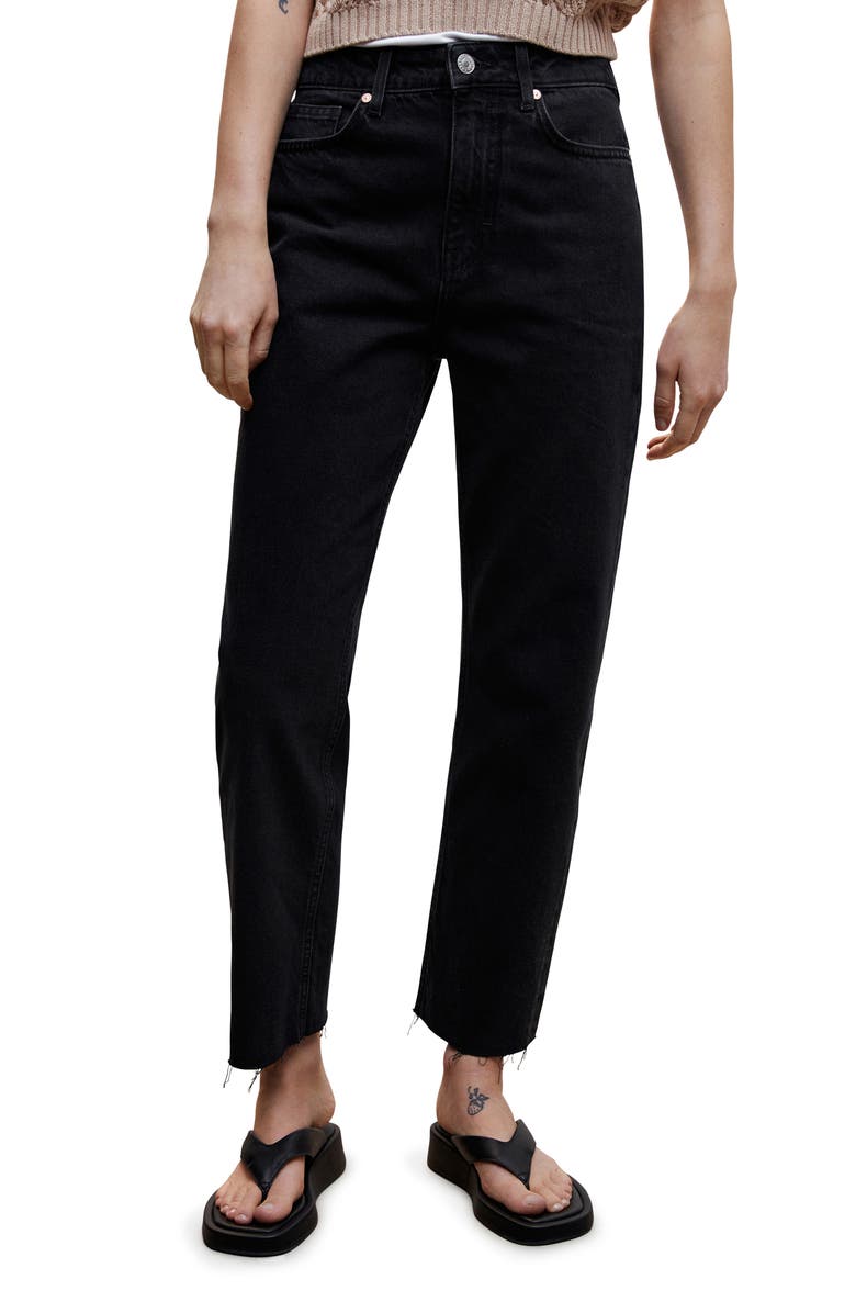 MANGO Raw Hem High Waist Straight Leg Jeans, Main, color,