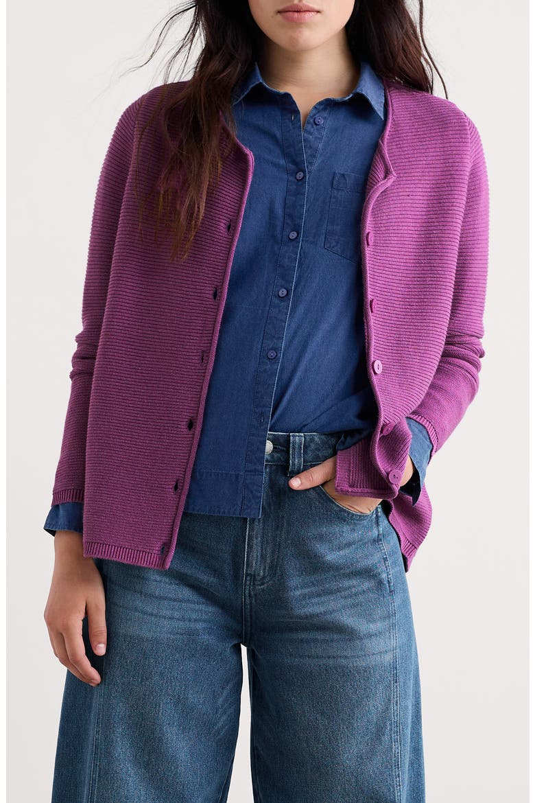 Makers Rib Organic & Recycled Cotton Cardigan, Main, color, BRIGHT ORCHID