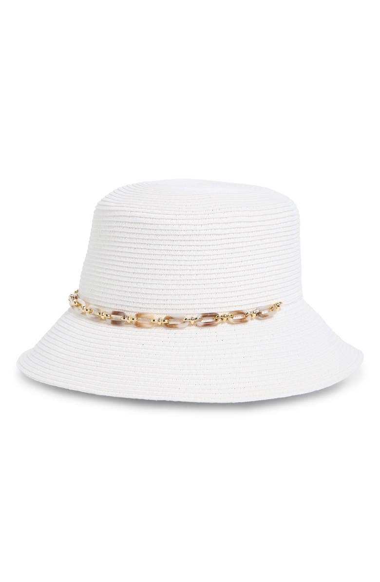 Nine West Chain Trim Hat, Main, color, White