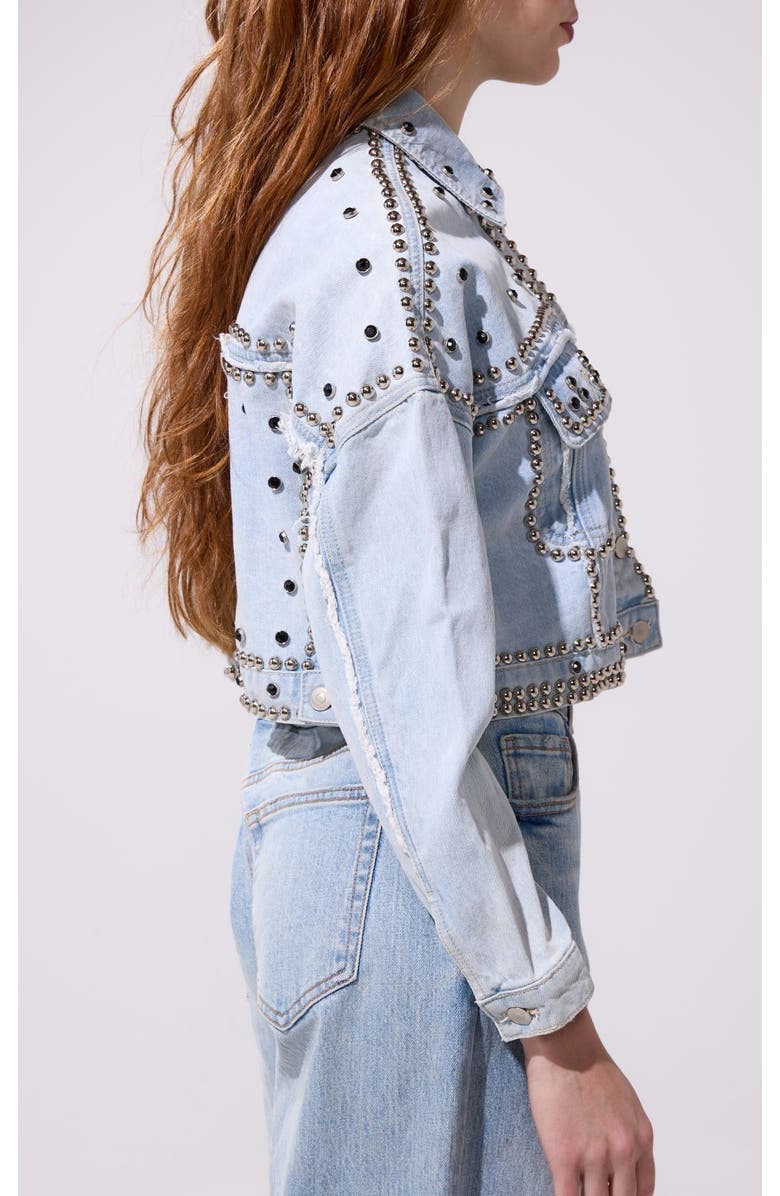 AZALEA WANG Jazella Embellished Denim Jacket, Alternate, color, Denim
