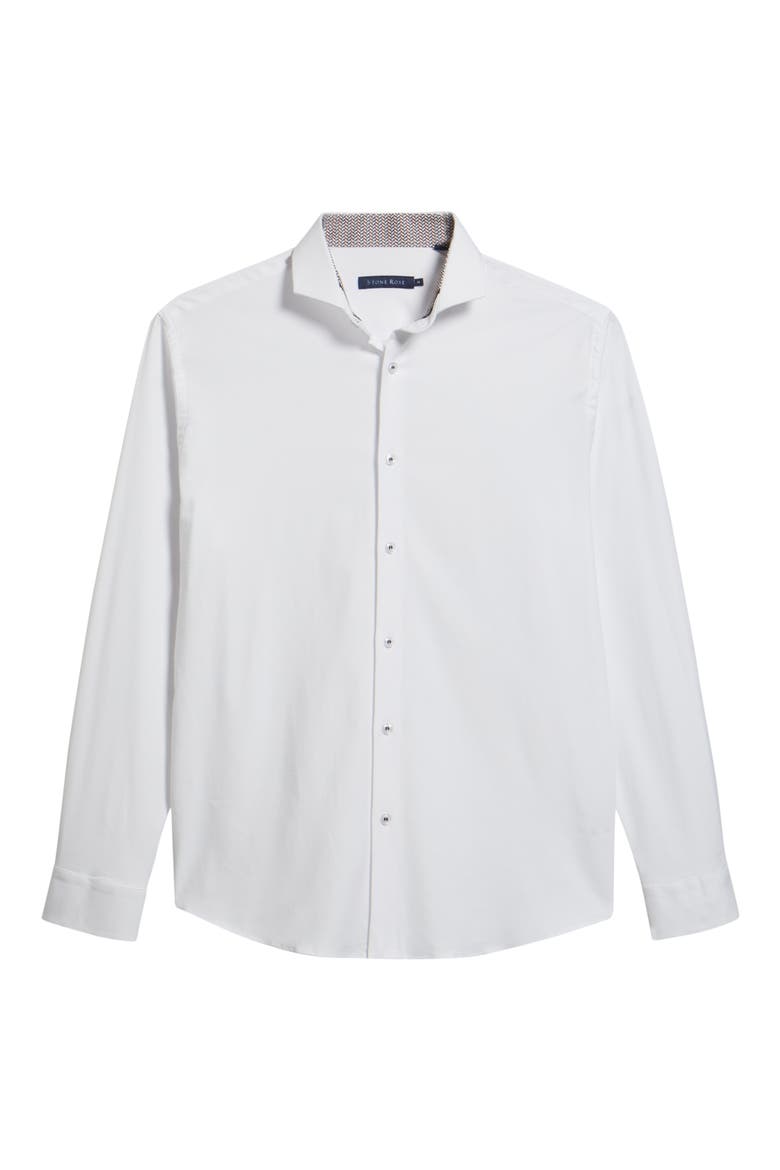 Nova Legacy Solid White Stretch Cotton Blend Button-Up Shirt, Alternate, color, WHITE