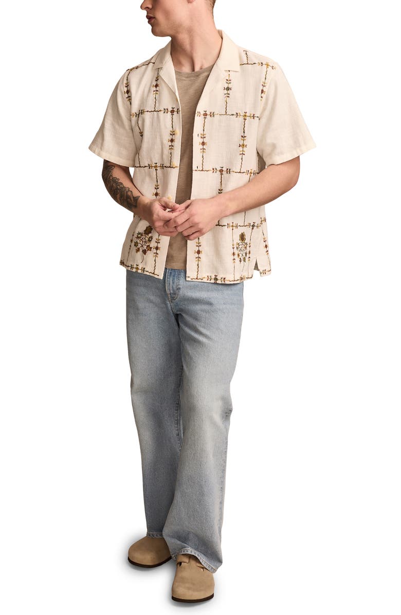 Lucky Brand Floral Embroidered Slub Cotton Camp Shirt, Alternate, color, 