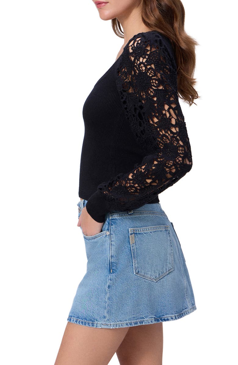 PAIGE Maya Lace Sleeve Sweater, Alternate, color, Black