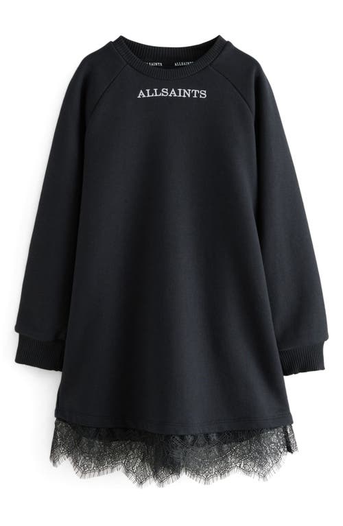 smALLSAINTS by ALLSAINTS Kids' Lee Lace Trim Long Sleeve Sweatshirt Dress in Black  product