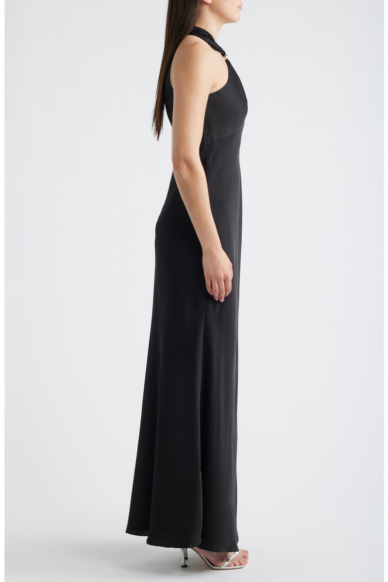 Satin Halter Gown, Alternate, color, BLACK