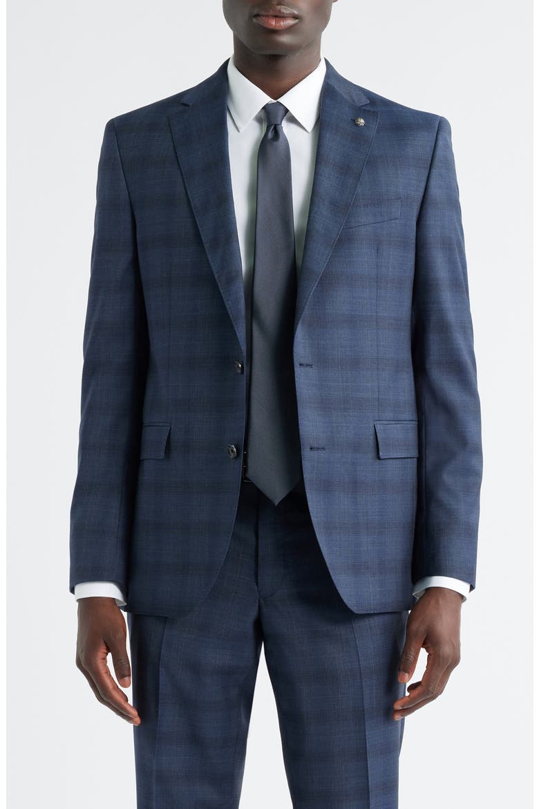 Esprit Blue Plaid Wool Suit, Alternate, color, MID BLUE