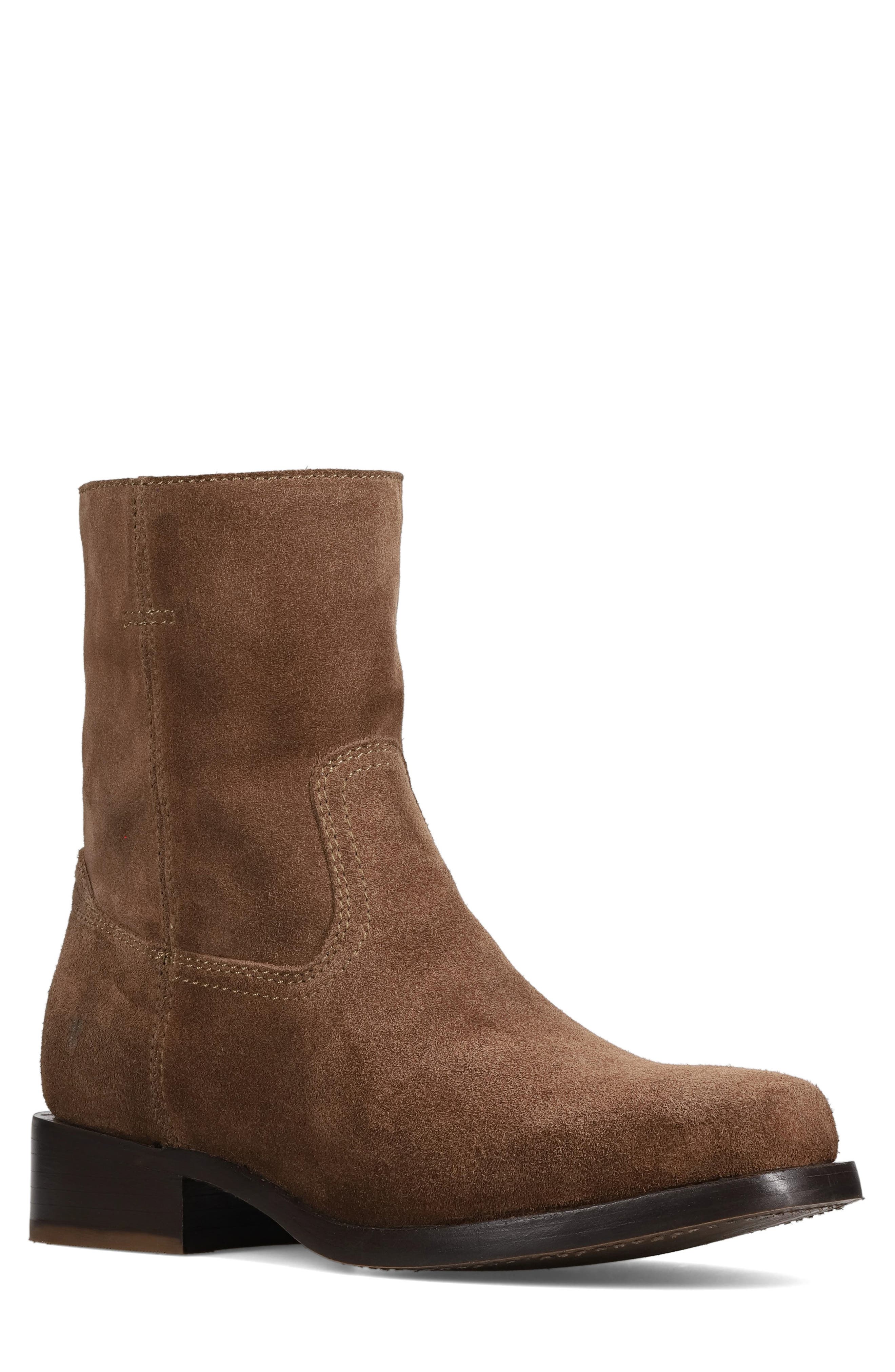 Frye Campus Suede Plain Toe Zip Boot, Main, color, Driftwood