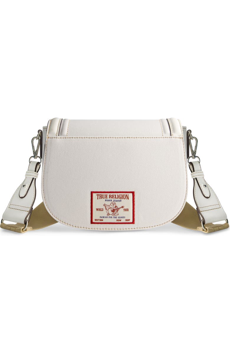 True Religion Distressed Logo Denim Saddle Bag, Alternate, color, White