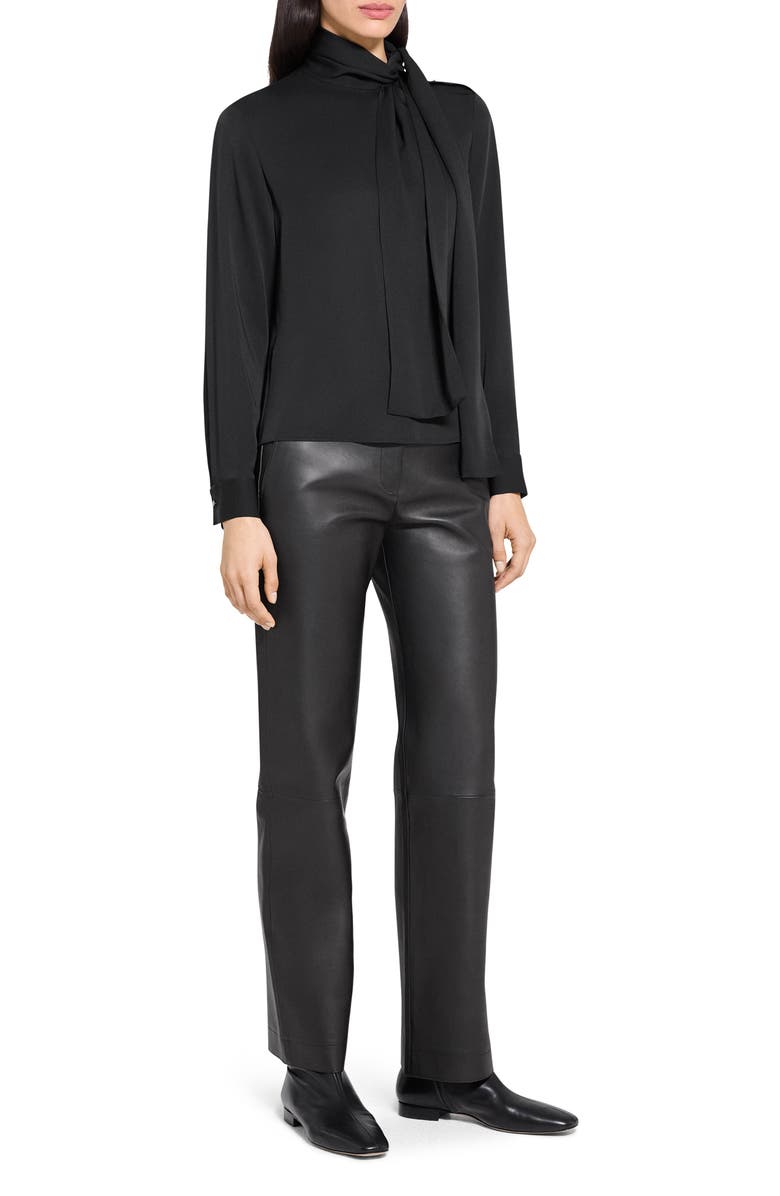 Theory Tie Neck Silk Top, Alternate, color, Black