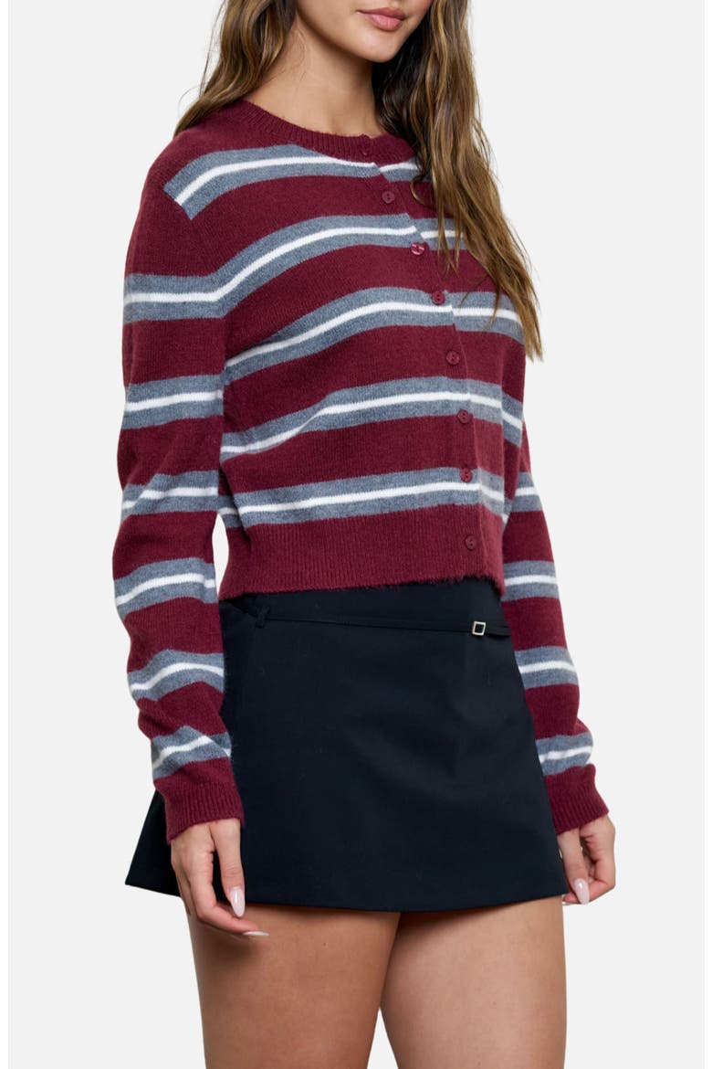 Stripe Crewneck Cardigan, Alternate, color, BURGUNDY MULTI