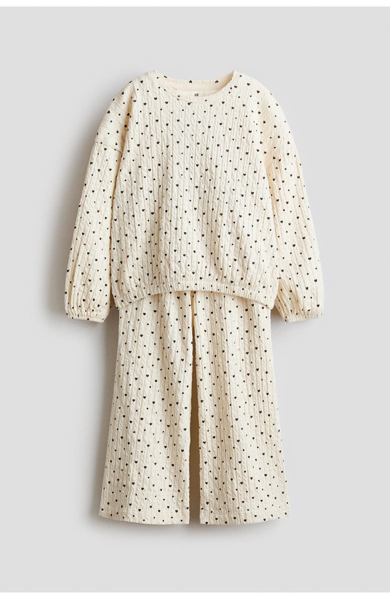H&M 2-piece textured jersey set, Main, color, Cream/Hearts