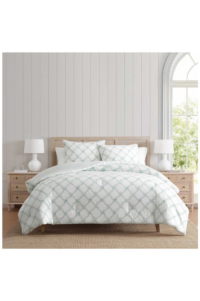 Romantic Trellis Comforter Set, Alternate, color, WHITE/ WINTER BLUE/ GREEN