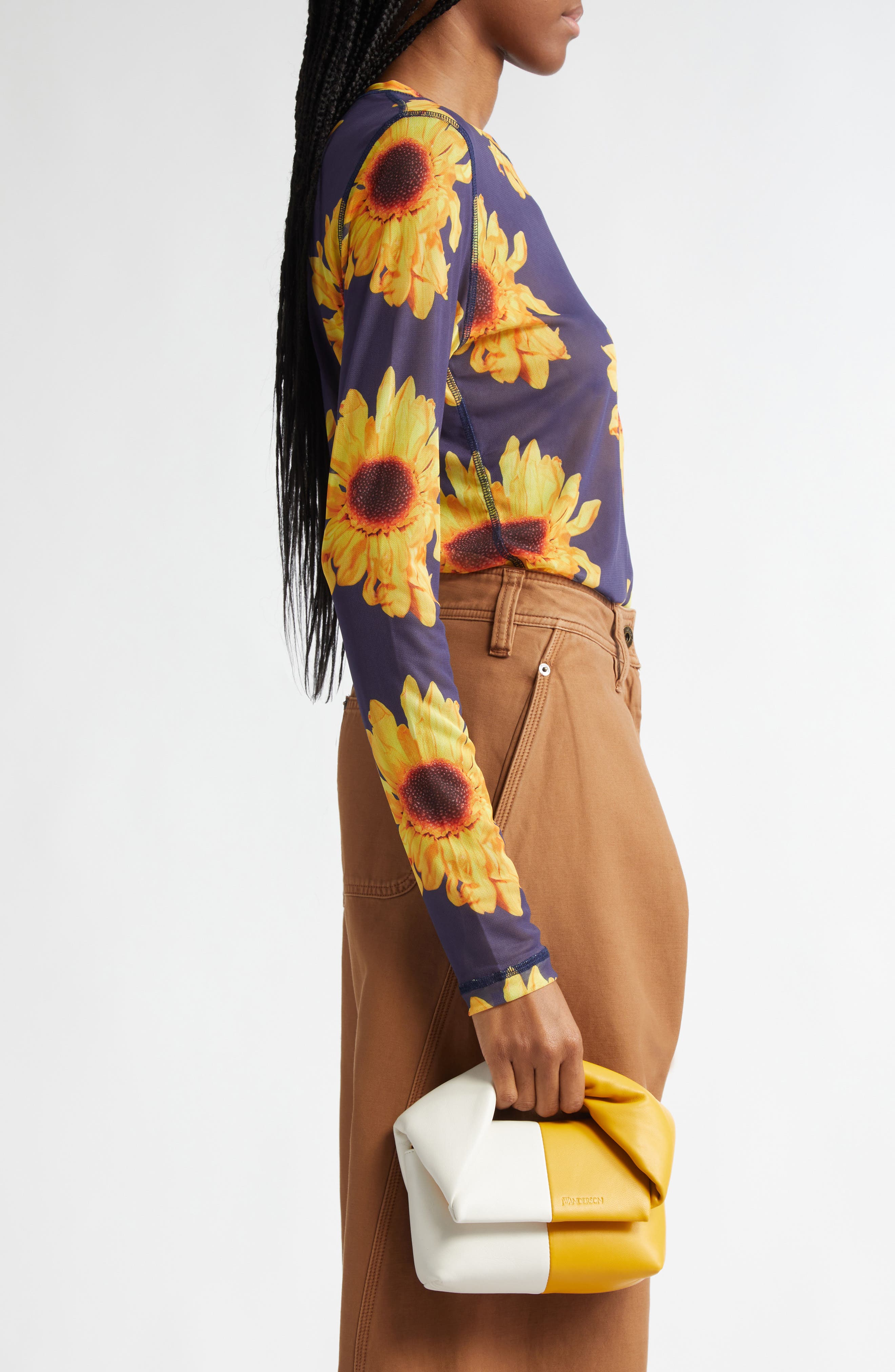 JW Anderson Small Twister Two-Tone Leather Crossbody Bag, Alternate, color, Cream/ Mustard