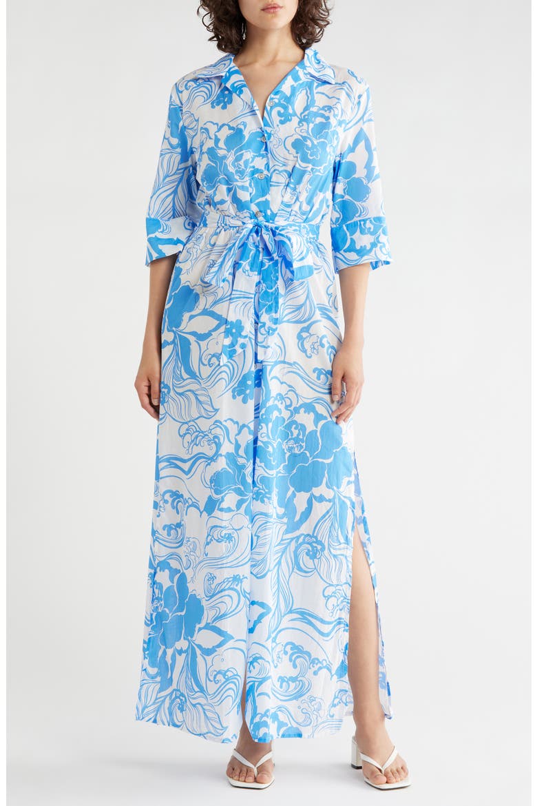 A Swell Time Sanna Tie Waist Shirtdress, Main, color, WHITE/ BLUE