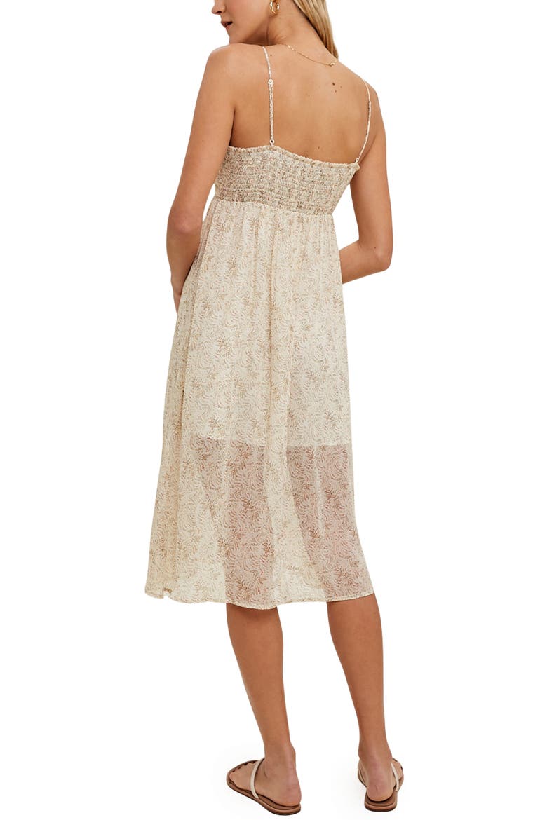 Floral Ruched Empire Waist Chiffon Sundress, Alternate, color, CREAM