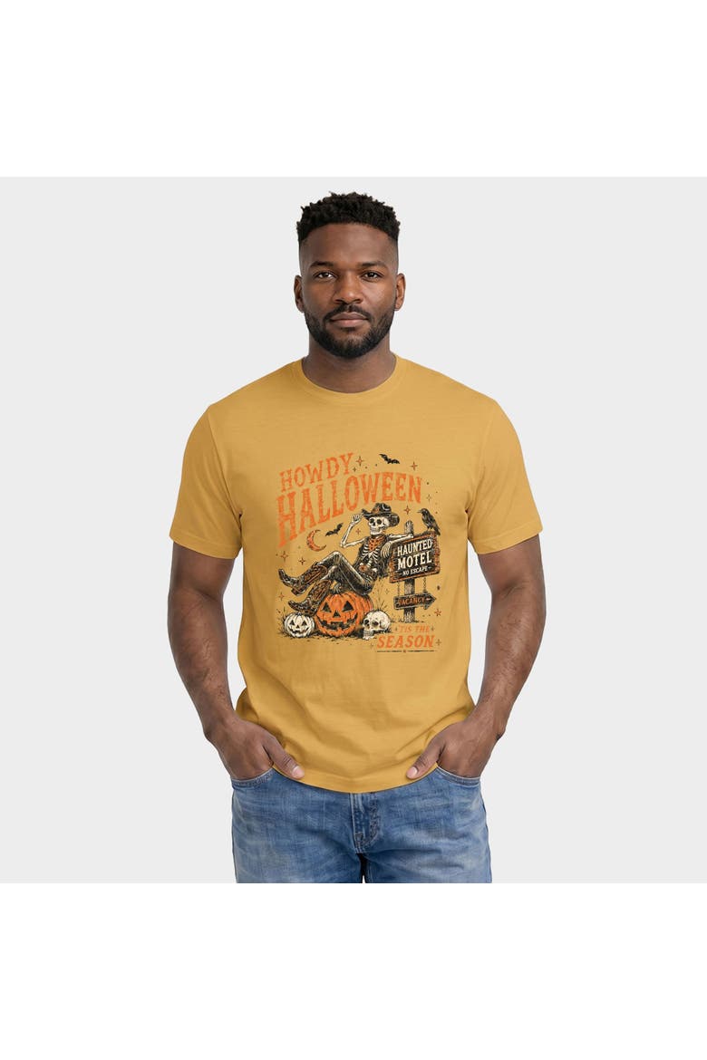 Howdy Halloween Skeleton Garment Dyed T-Shirt, Main, color, Mustard