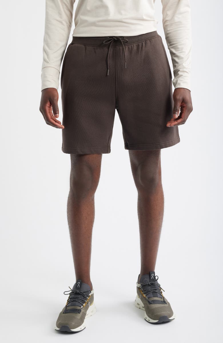 Zella Vital Fleece Performance Shorts, Main, color, Brown Mulch