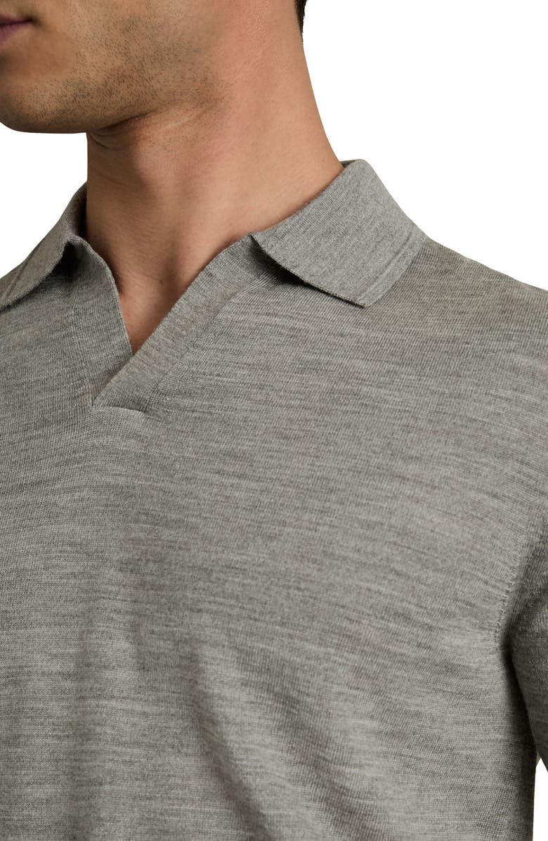 Reiss Duchie Johnny Collar Short Sleeve Wool Polo Sweater, Alternate, color, Warm Grey Melange