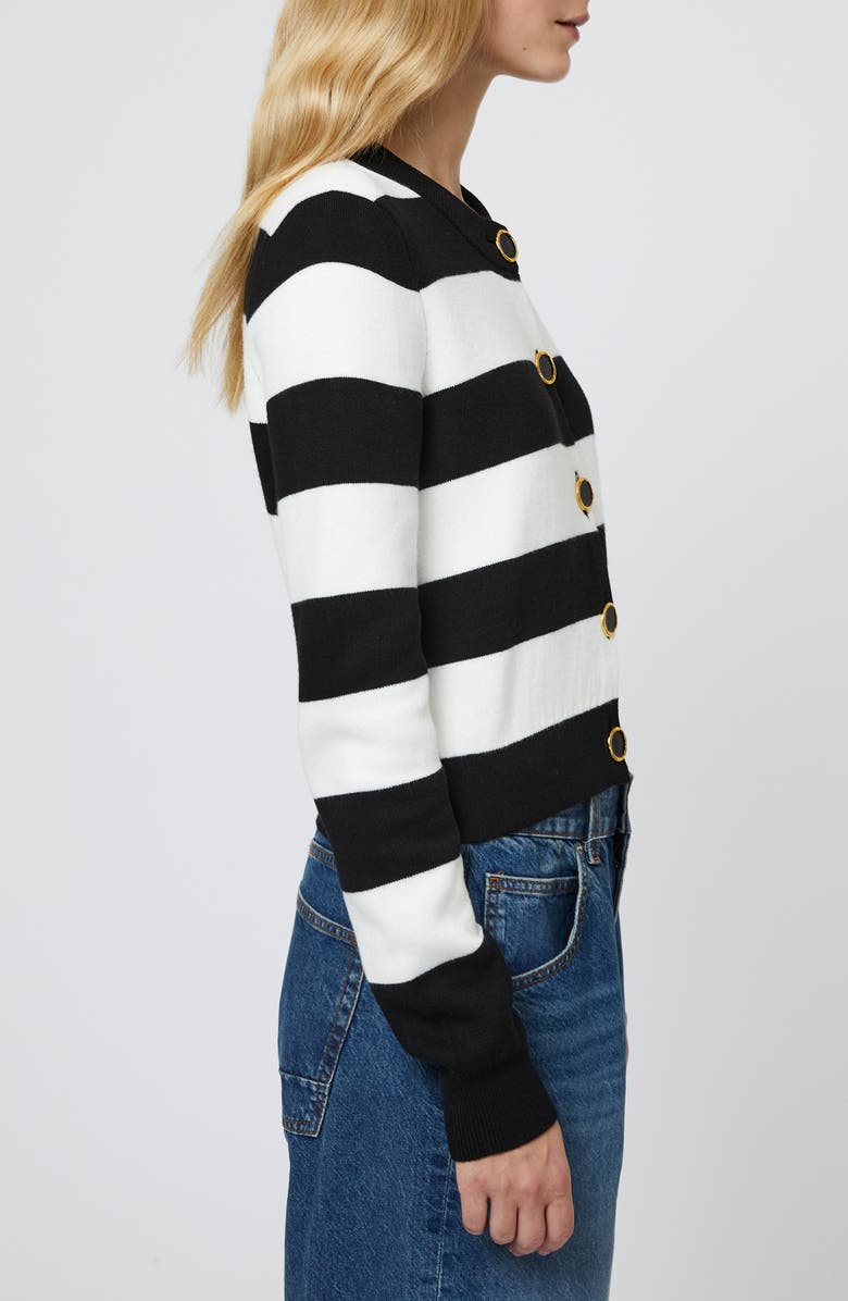 French Connection Nyrobi Stripe Cardigan, Alternate, color, Black/ Porcelain Cream