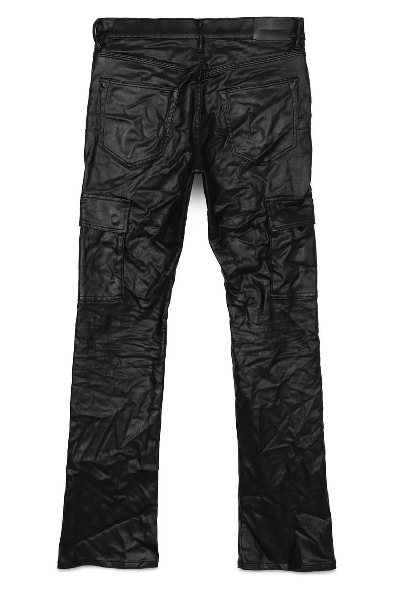 Slim Boot Cut Coated Cargo Pants, Alternate, color, BLACK PATENT LEATHER CARGO