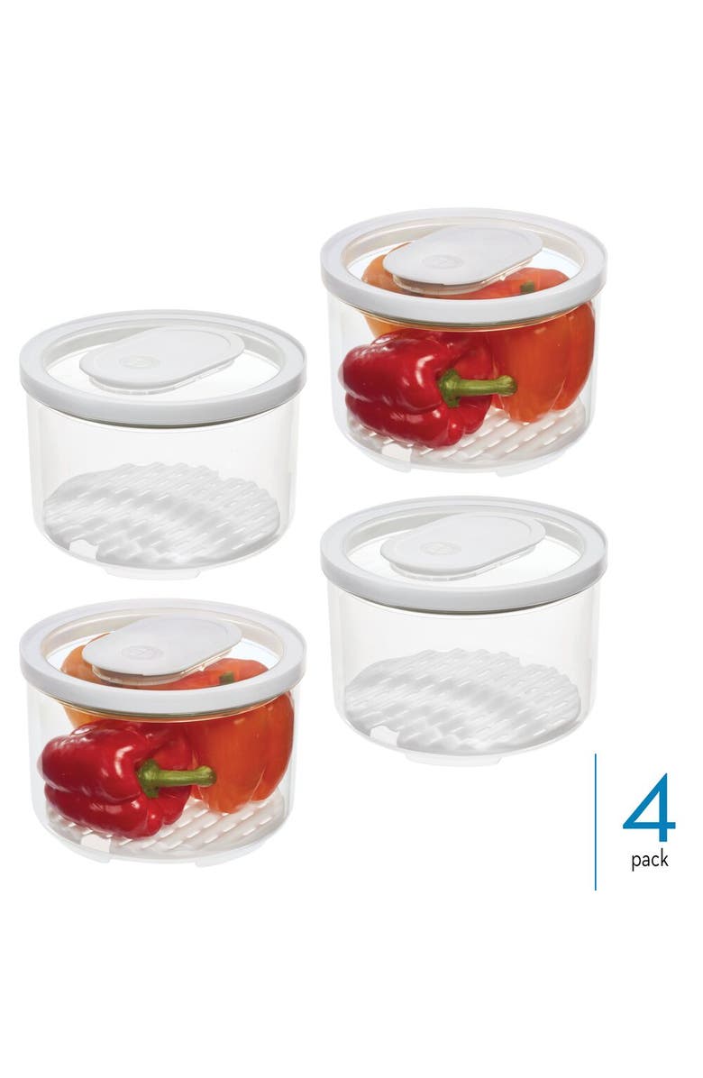 iDesign Round Produce Bin with Drainage Tray and Lid - Set of 4 - Clear, Alternate, color, 