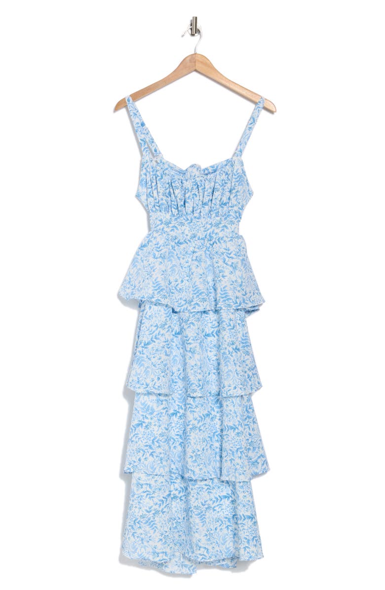 AUGUST SKY Floral Empire Waist Tiered Maxi Dress, Alternate, color, Blue