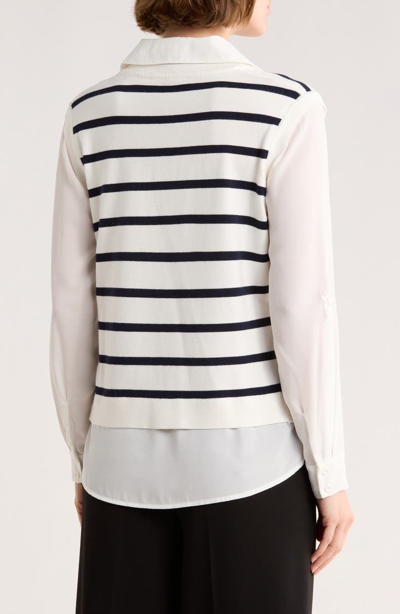 Adrianna Papell V-Neck Twofer Sweater, Alternate, color, Ivory/ Blue Moon Stripe