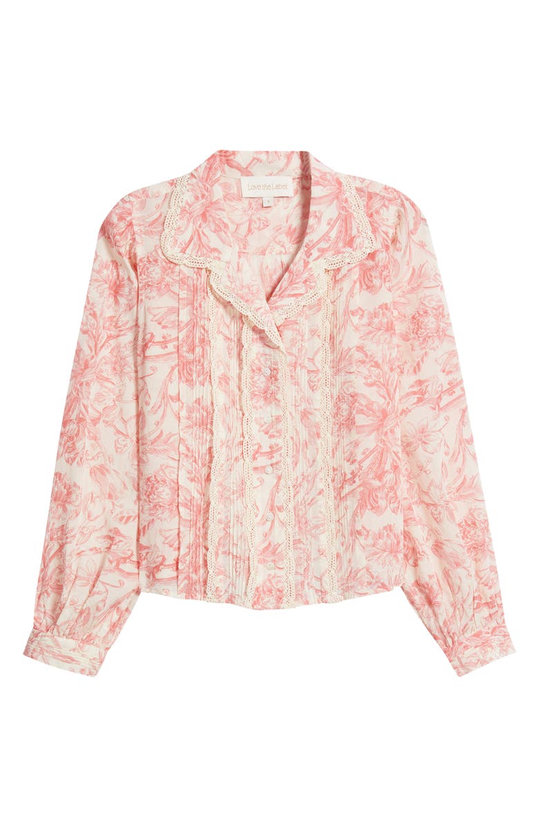 LOVE THE LABEL Lucie Floral Lace Trim Cotton Blend Button-Up Shirt, Alternate, color,