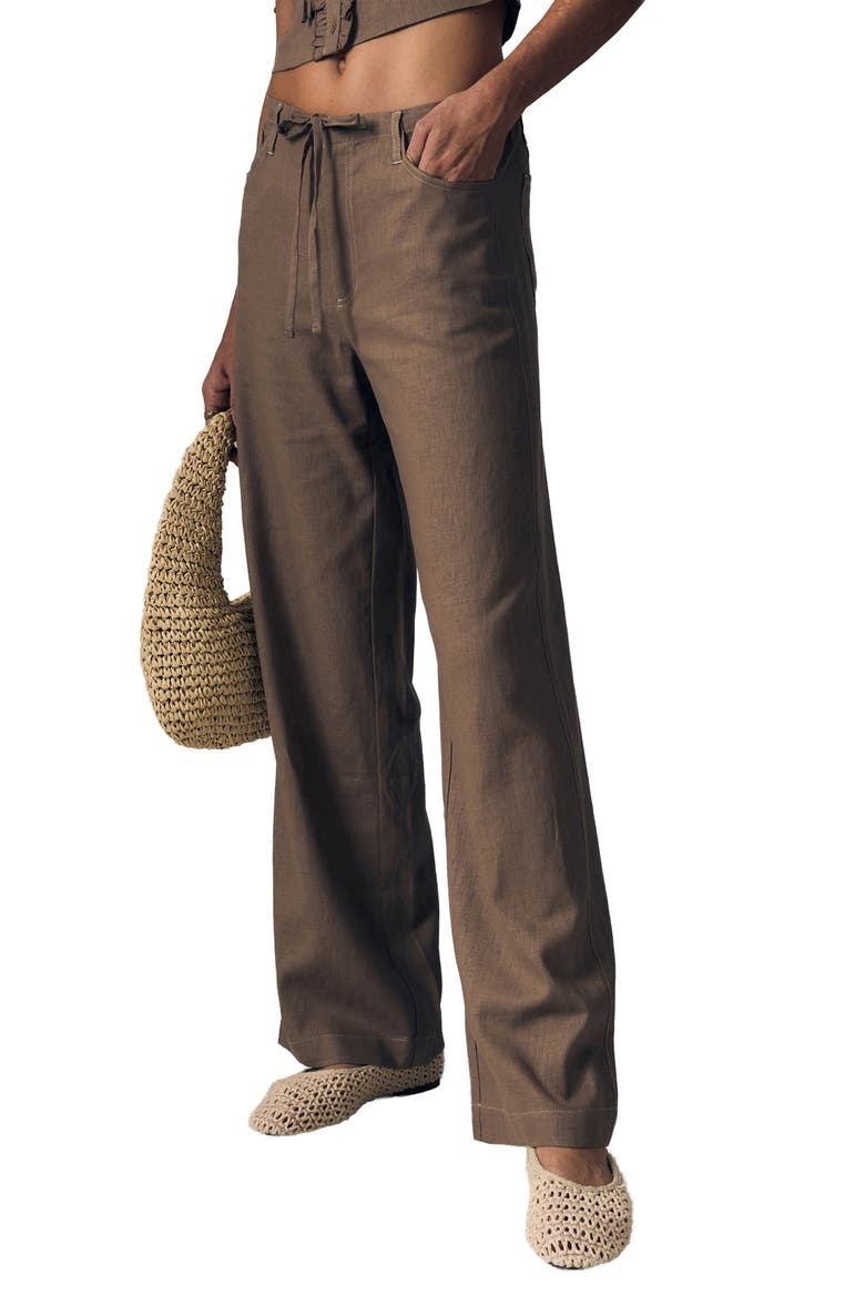 Simone Linen Drawstring Pants, Alternate, color, DRIFTWOOD