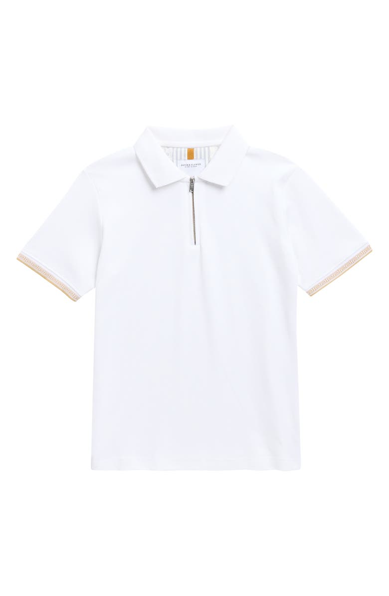 DENIM AND FLOWER Kids' Tipped Quarter Zip Polo, Main, color, White