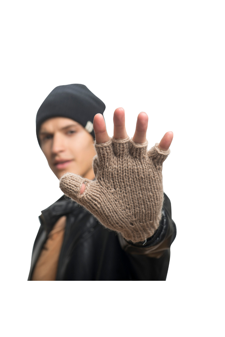 Fingerless Gloves With Button Flap and Fleece Lining, Alternate, color, Tweed