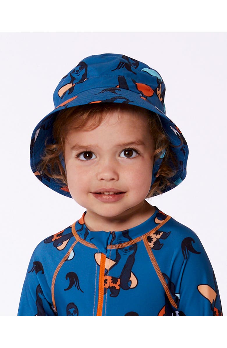 Deux par Deux Little Boy's Printed Beach Hat Orange Sloths On Navy Blue, Alternate, color,