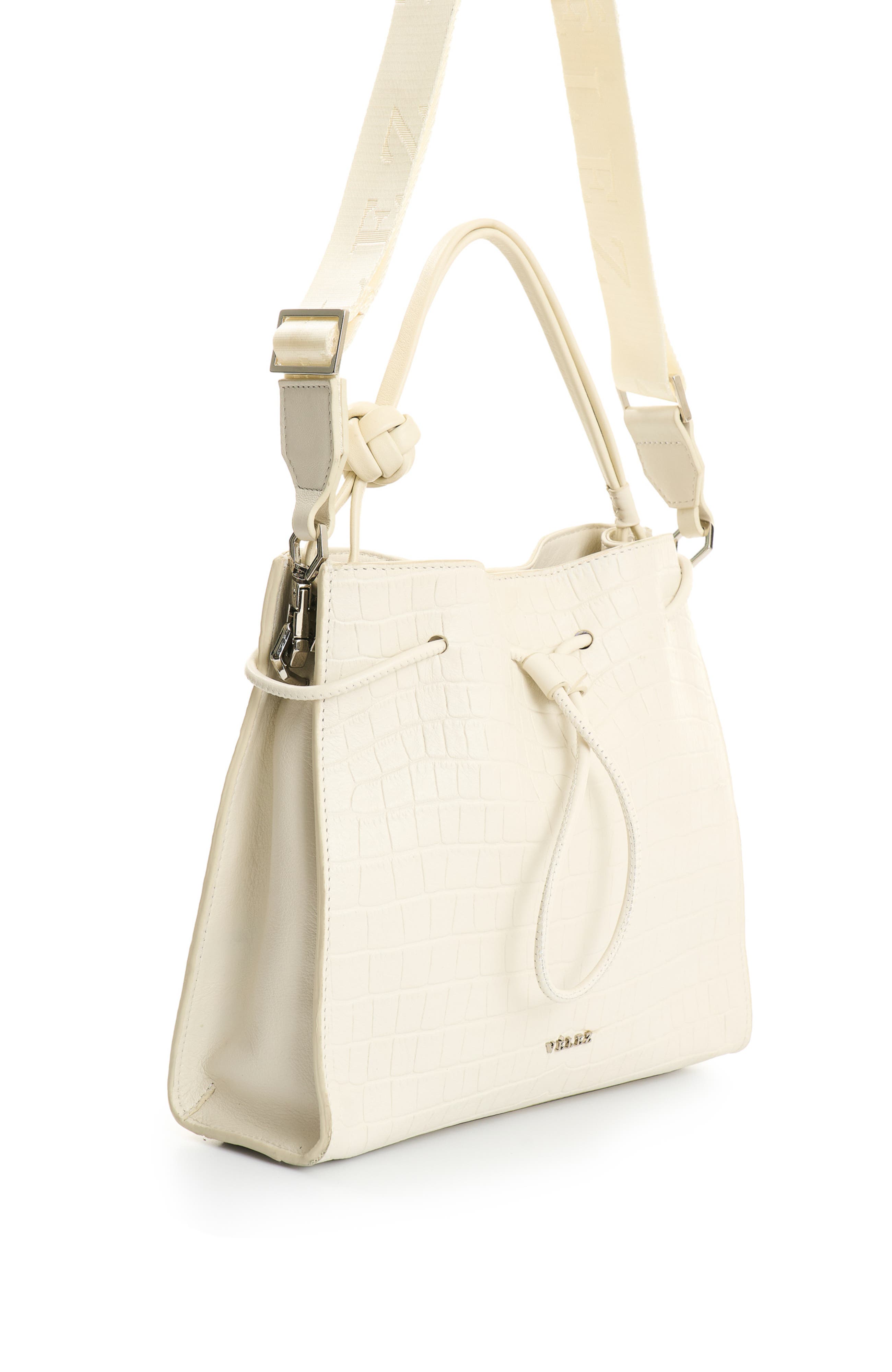Aromia Embossed Leather Bowling Bag, Alternate, color, White
