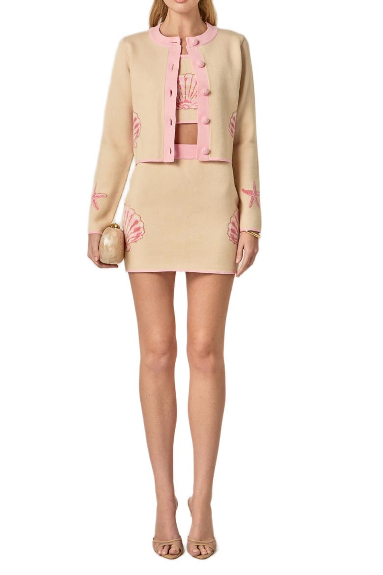 Seashell Knit Miniskirt, Alternate, color, LIGHT BEIGE/ PINK