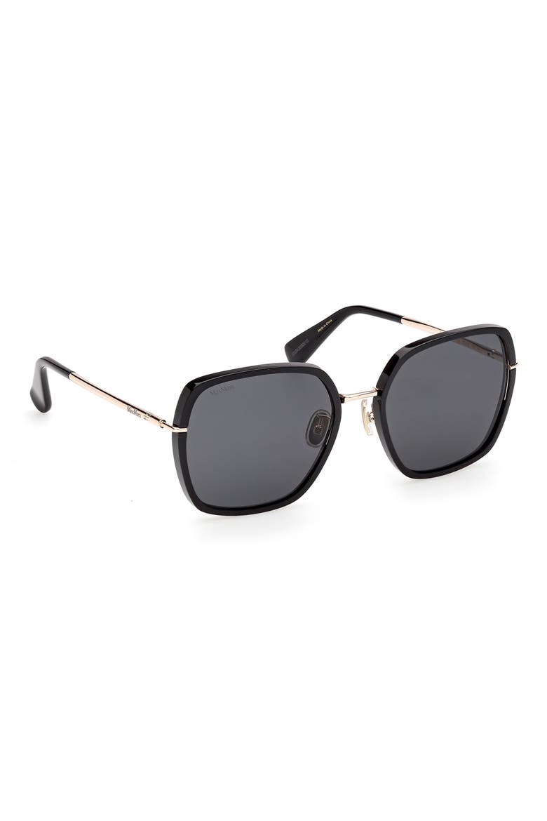 57mm Square Sunglasses, Alternate, color, SHINY BLACK / SMOKE