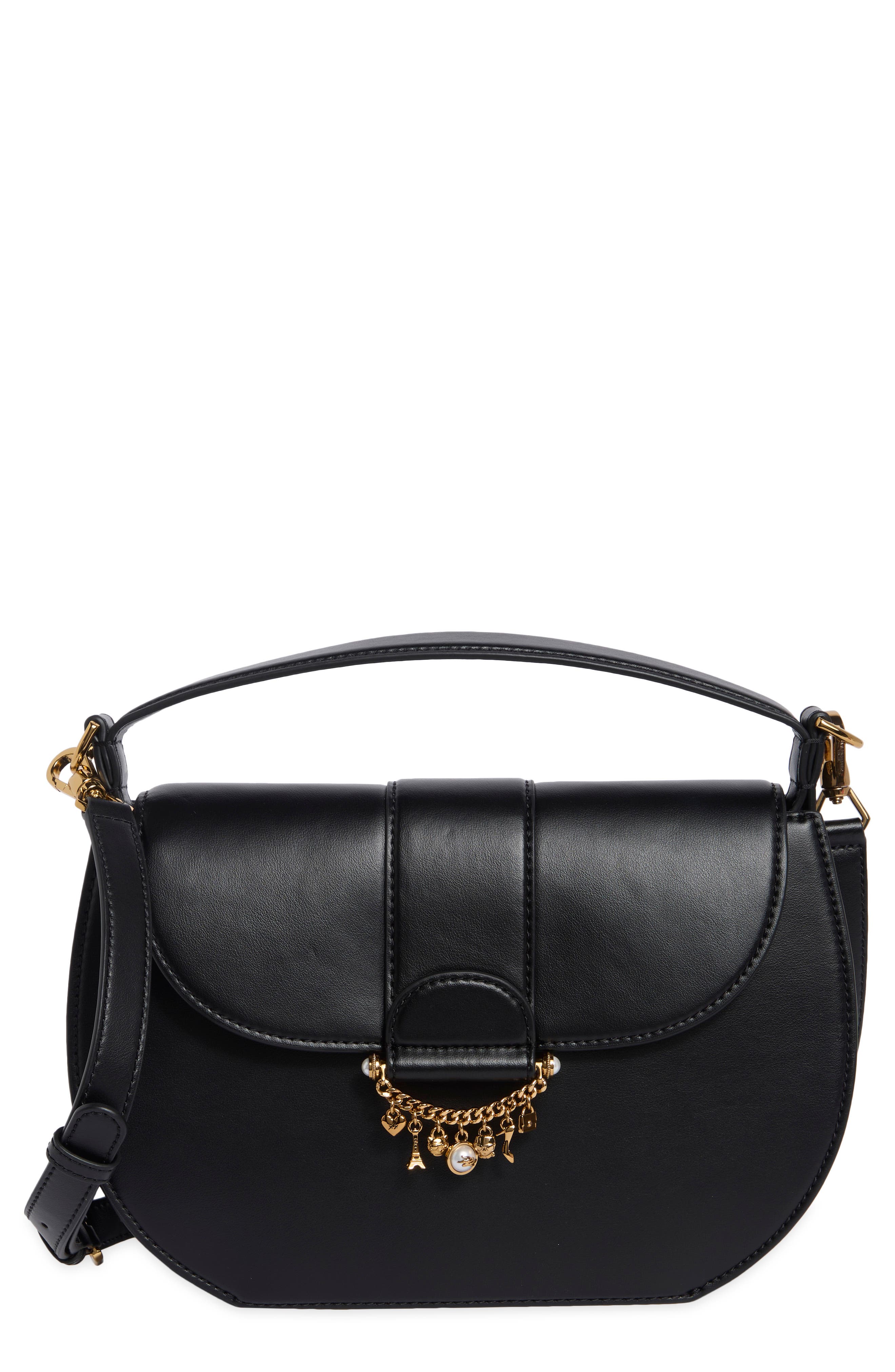Jocelina Leather Shoulder Bag, Main, color, BLACK/ GOLD