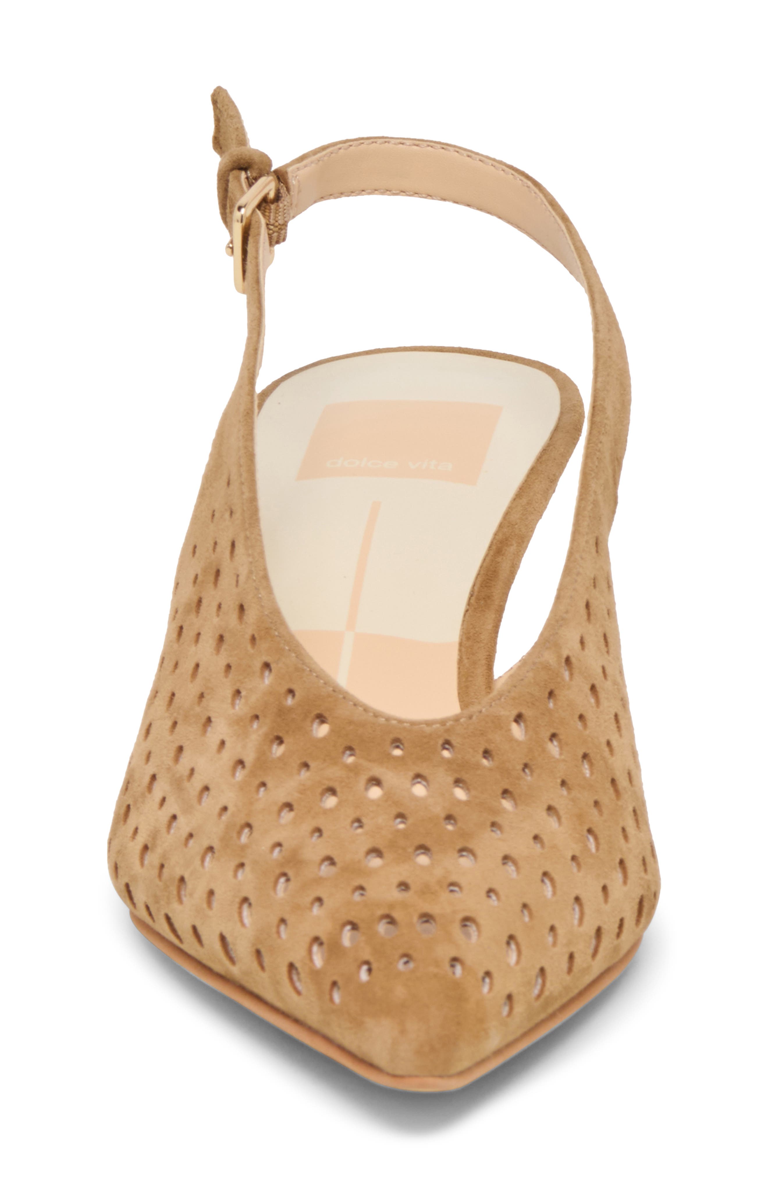 Dolce Vita Alenna Perf Slingback Pointed Toe Kitten Heel Pump, Alternate, color, Light Brown Suede